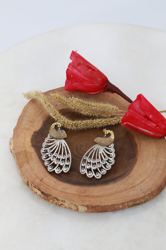 Antique Peacock Oxidised German Silver Stud Earrings – Dual Tone