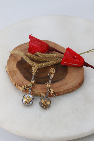 Long Bird Drop German Silver Earrings – Antique Dual Tone Finish