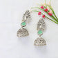 Peacock Top Jhumka with Green Monalisa Teardrop | Oxidised German Silver