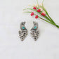 Peacock Design Oxidised German Silver Earrings with Green Monalisa Stone