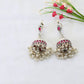 Ruby Red Jhumka Earrings in Oxidised German Silver with Pearl Tassels