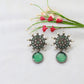 Mandala Top & Green Monalisa Drop Oxidised German Silver Earrings with Pearls