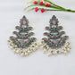 Layered Chandbali Oxidised German Silver Earrings with Pink & Green Monalisa Stones and Pearls