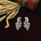 Peacock Design Oxidised German Silver Earrings with Green Monalisa Stone