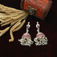 Ruby Red Jhumka Earrings in Oxidised German Silver with Pearl Tassels