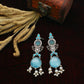 Blue Monalisa Stone German Silver Oxidised Drop Earrings