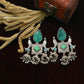Green Monalisa Stone Fish Motif Oxidised German Silver Earrings with Jhumka Drops