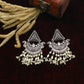 Boat Shape Oxidised German Silver Earrings with Pearl Tassels – Antique Design