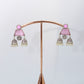 Pink Monalisa Trapeze Jhumka Oxidised Earrings with Twin Bells & Pearls