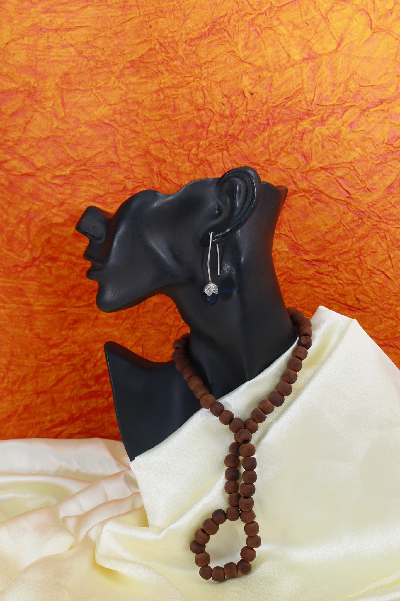 Blue Glass Drop Oxidised German Silver Earrings – Minimal Elegant Design