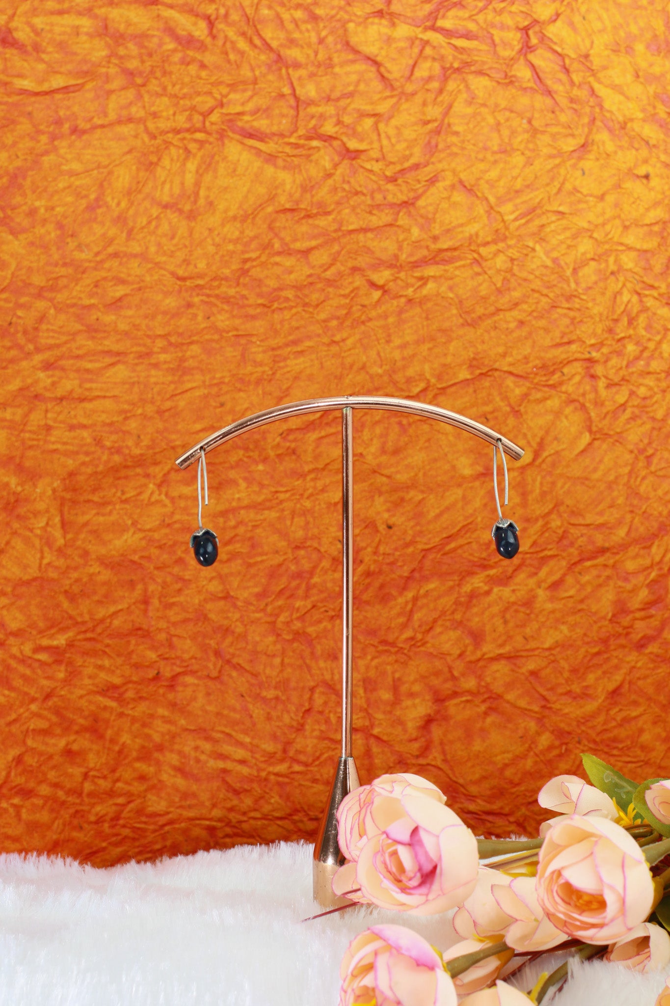 Blue Glass Drop Oxidised German Silver Earrings – Minimal Elegant Design