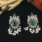 Emerald Green Monalisa Bird Motif Oxidised German Silver Earrings with Pearls