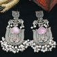 Pink Monalisa Stone Lotus Design German Silver Earrings
