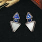 Geometric Blue & White Monalisa German Silver Oxidised Stud Earrings