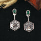 Hexa Sunburst Drop Earrings with Green Monalisa Stud | Oxidised
