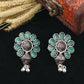 Mint Green Monalisa Floral Stud Danglers with Ghungroo Drops | Oxidised