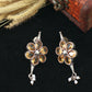 Yellow Monalisa Floral Oxidised German Silver Earrings – Petal Cluster with Pearl Drops