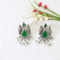 Emerald Green Monalisa Bird Motif Oxidised German Silver Earrings with Pearls