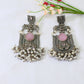 Pink Monalisa Stone Lotus Design German Silver Earrings