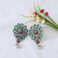 Mint Green Monalisa Floral Stud Danglers with Ghungroo Drops | Oxidised