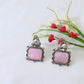 Pink Monalisa Rectangle Oxidised German Silver Earrings with Deer Motif