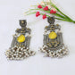 Yellow Monalisa Stone Lotus Design German Silver Earrings