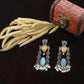Multi‑Stone Temple Chand Dangler with Blue Oval Monalisa | Oxidised
