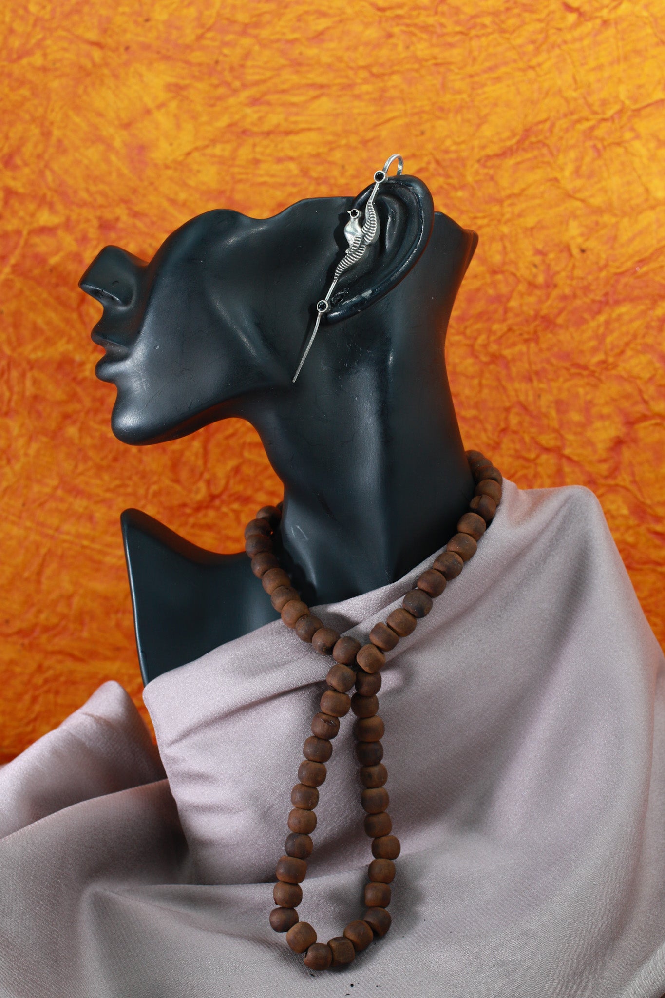 Traditional Oxidised German Silver Bugadi Earrings with Blue Stone Accents