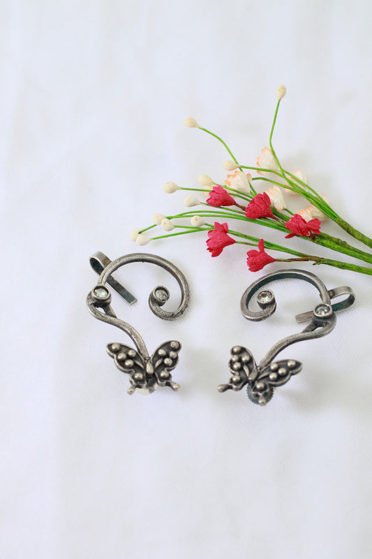 Oxidised Butterfly Earcuff in German Silver – Stylish Ear Wrap
