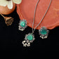 Green Monalisa Lotus Pendant Set with Earrings & Pearls | Oxidised German Silver