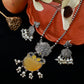 Yellow Monalisa Floral Panel Pendant Set with Pearls | Oxidised German Silver