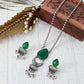 Green Monalisa Teardrop Pendant Set with Pearls | Oxidised German Silver