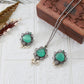Green Monalisa Lotus Pendant Set with Earrings & Pearls | Oxidised German Silver