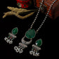Green Monalisa Teardrop Pendant Set with Pearls | Oxidised German Silver