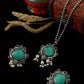 Green Monalisa Lotus Pendant Set with Earrings & Pearls | Oxidised German Silver