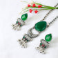 Green Monalisa Teardrop Pendant Set with Pearls | Oxidised German Silver