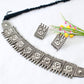Temple Swan Panel Choker Necklace with Earrings | Oxidised German Silver