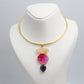 Hansuli Necklace with Triple Stone Pendant – Pink Yellow Navy | Brass Anti Tarnish | Lightweight