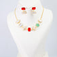 Pearl, Green & Red Stone Necklace Set | Natural Stones, Gold-Plated Brass