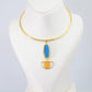 Hansuli Necklace with Dual‑Tone Geometric Pendant – Blue & Yellow Stones | Brass Anti Tarnish | Lightweight