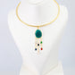 Hansuli Necklace with Green Pendant & Raindrop Dangles | Brass Anti Tarnish | Lightweight