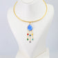 Hansuli Necklace with Blue Pendant & Raindrop Dangles | Brass Anti Tarnish | Lightweight