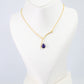 Curved Bar Chain Necklace with Purple Teardrop Natural Stone | Brass Anti Tarnish | Lightweight