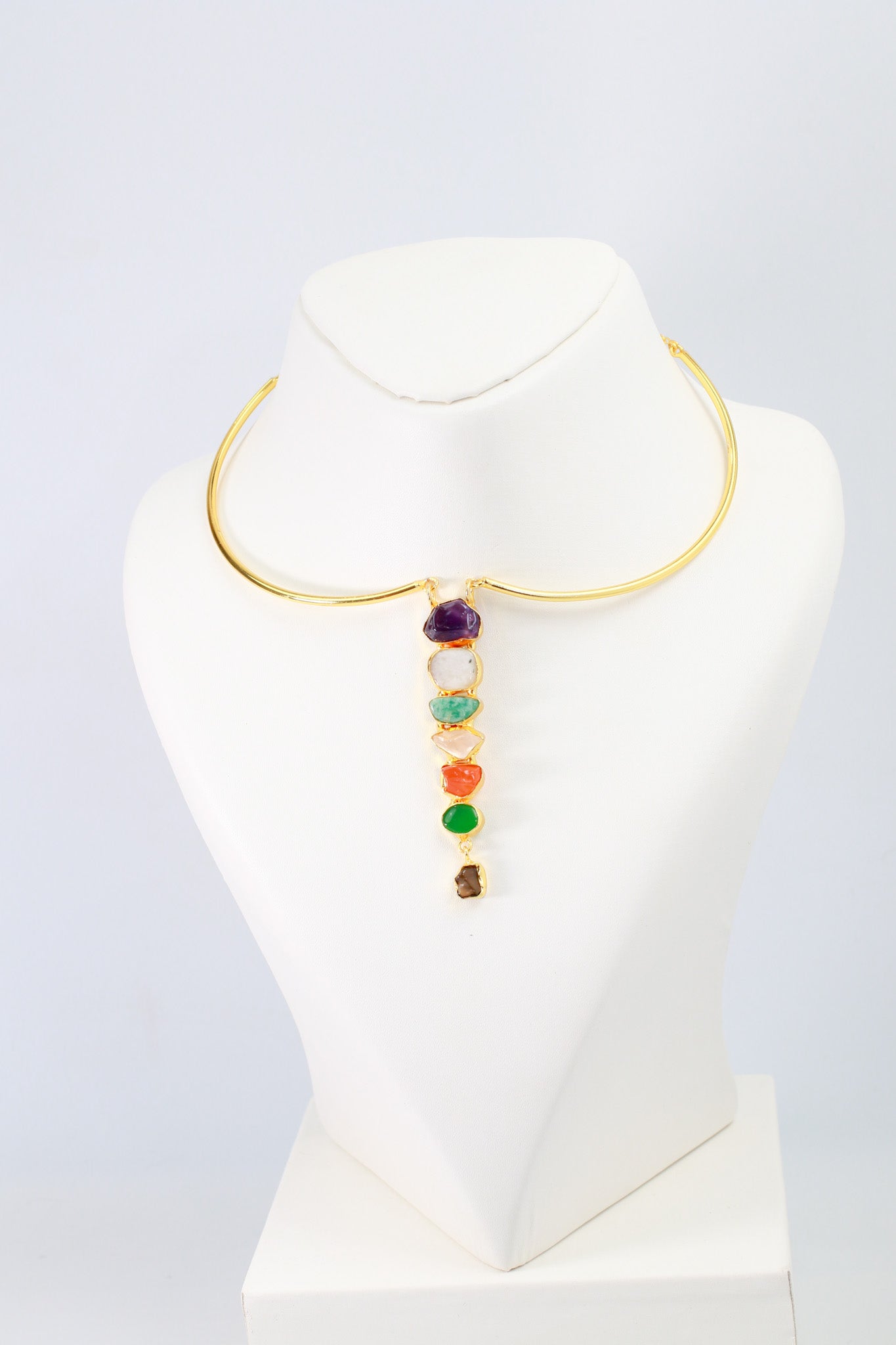 Hansuli Necklace with Vertical Multicolor Bar Pendant | Brass Anti Tarnish | Lightweight
