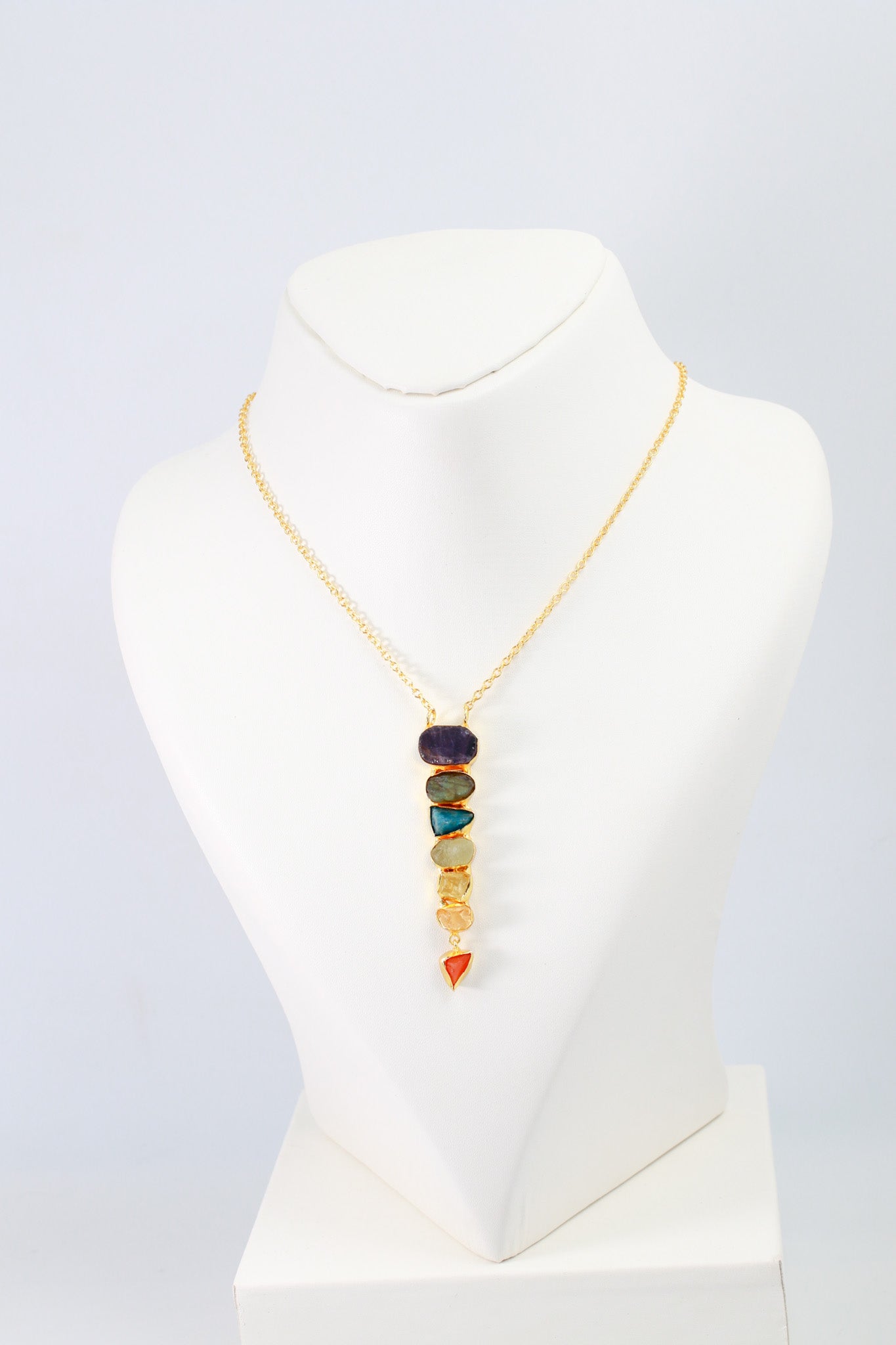 Multicolor Natural Stone Bar Pendant Necklace | Brass Anti Tarnish | Lightweight