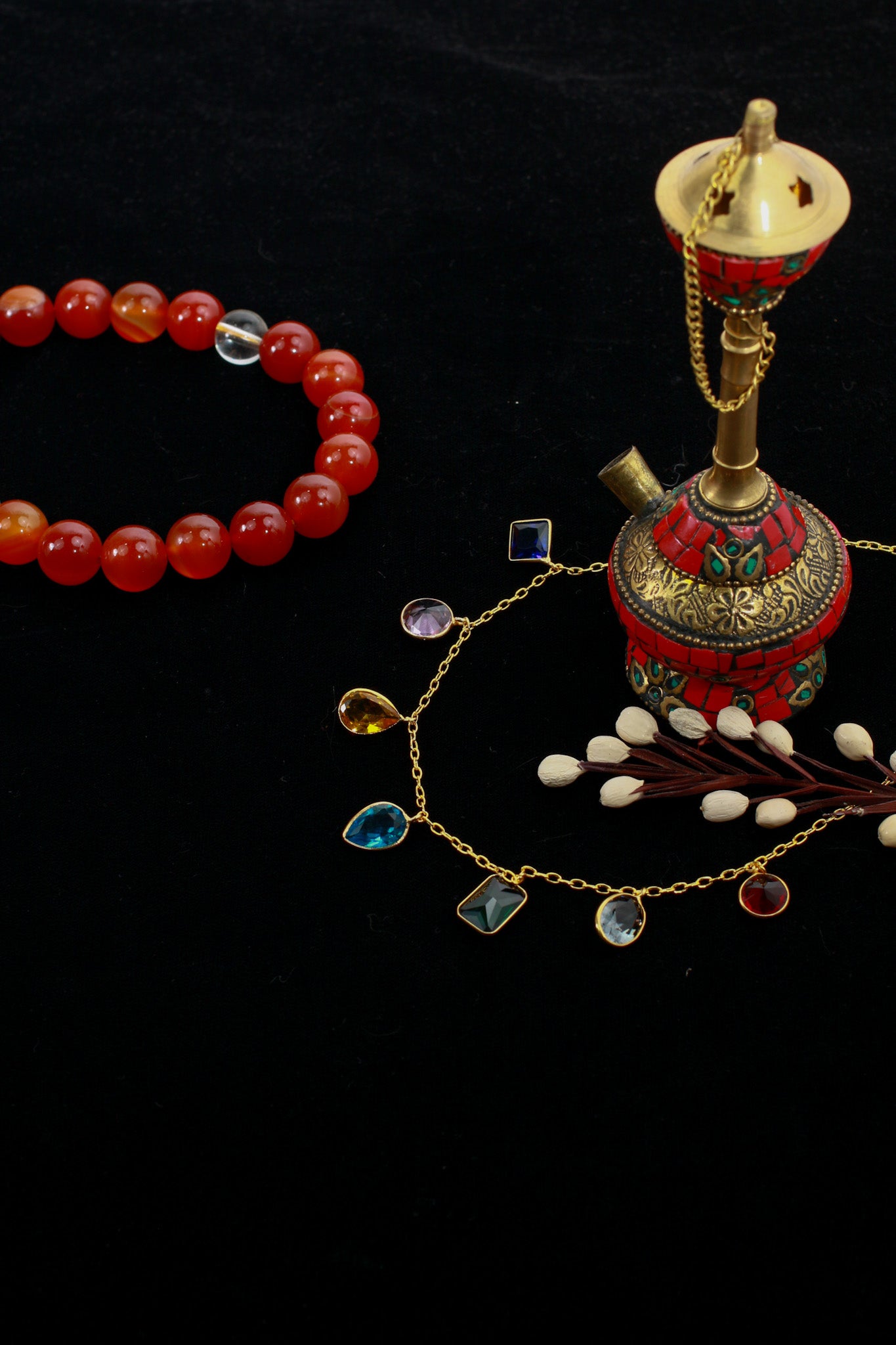 Multicolor Natural Stone Station Chain Pendant Necklace | Gold‑Plated Brass, Anti‑Tarnish