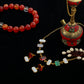 Pearl, Green & Red Stone Necklace Set | Natural Stones, Gold-Plated Brass