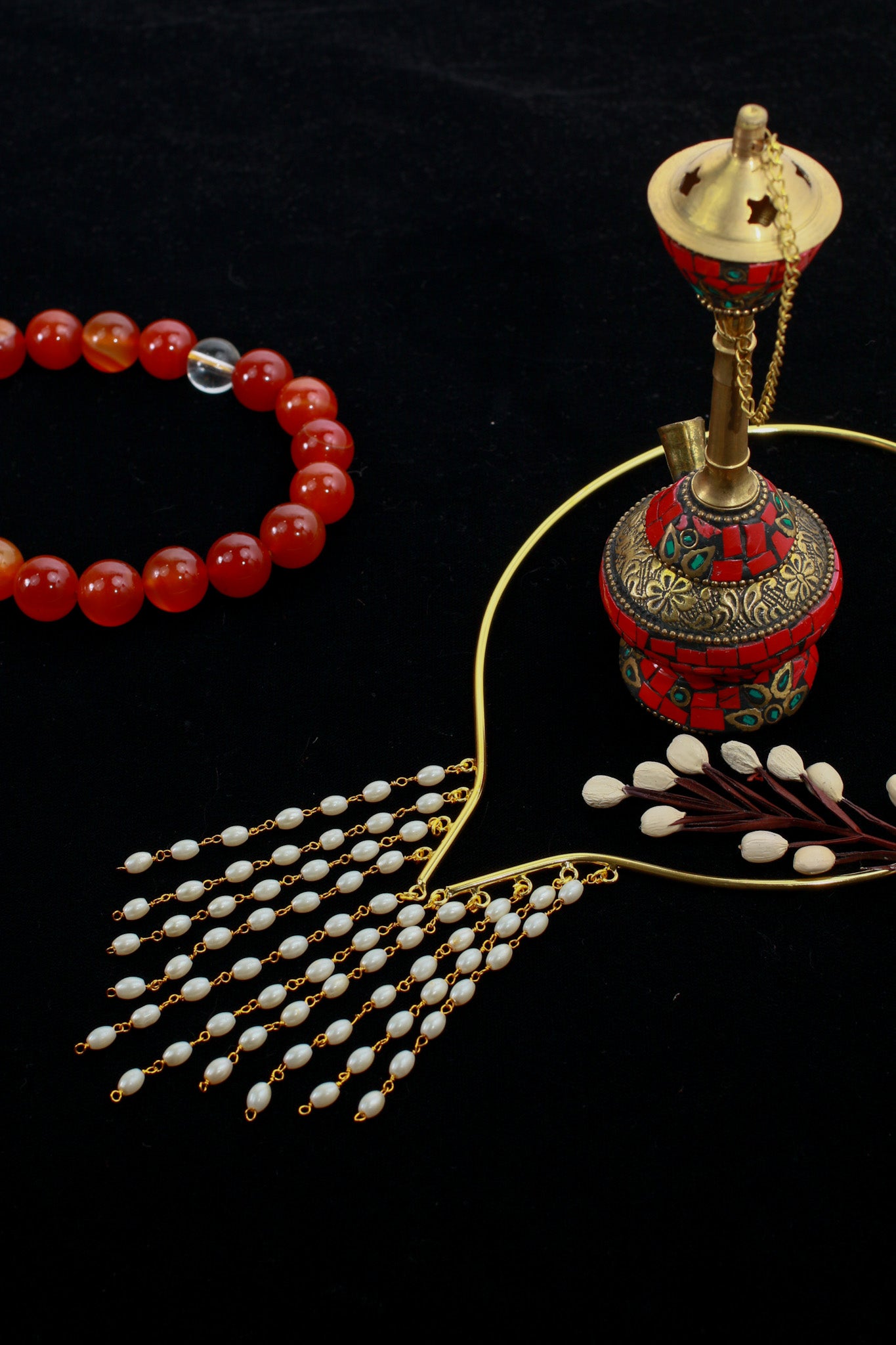 Pearl Tassel Hansuli Necklace | Brass Anti Tarnish | Lightweight