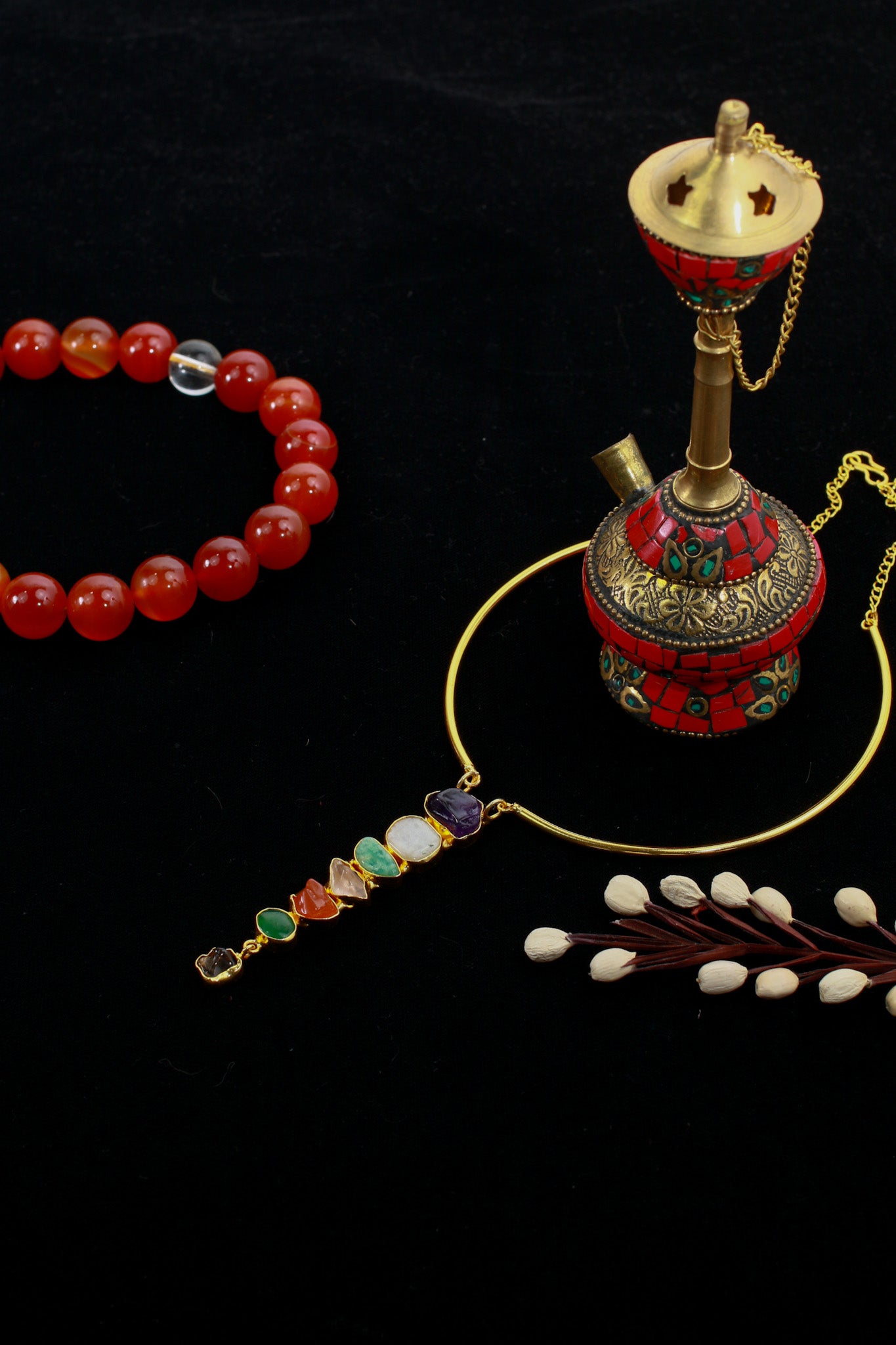 Hansuli Necklace with Vertical Multicolor Bar Pendant | Brass Anti Tarnish | Lightweight