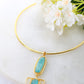 Hansuli Necklace with Art‑Deco Aqua Pendant | Brass Anti Tarnish | Lightweight